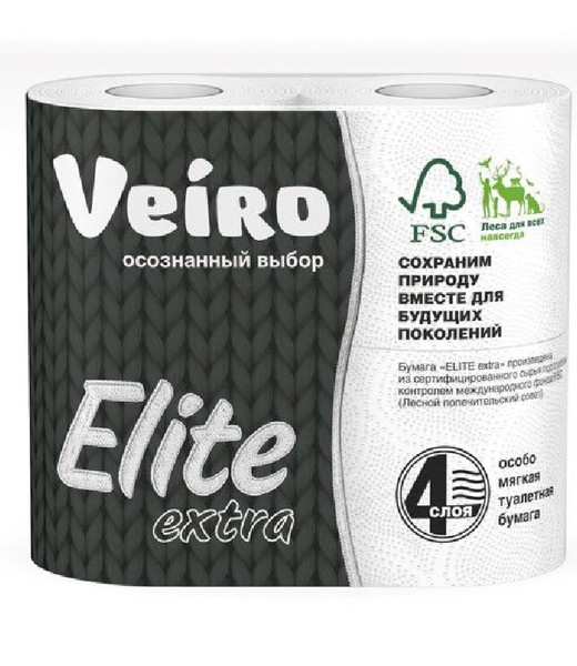 Бумага туалетная Veiro Elite Extra 4-слойная белая по 4 шт.
